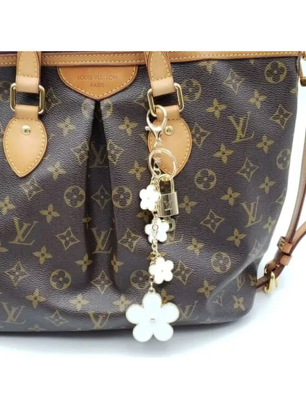 LV Gold Padlock 🔑 Authentic Louis Vuitton Charm + Unbranded Flower Keychain